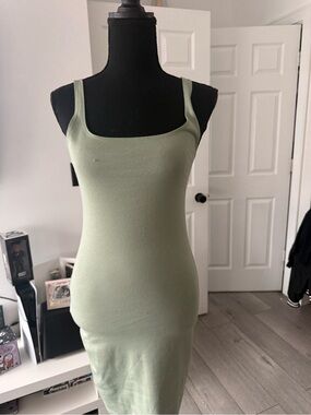 Zara Olive Green Square-Neck Tank Dress